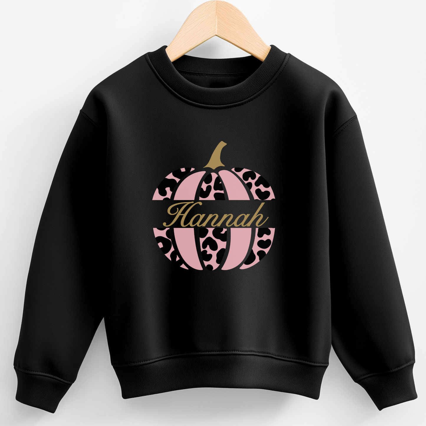 Girls Personalised Leopard Print Pumpkin Sweatshirt | 3 - 13 yrs