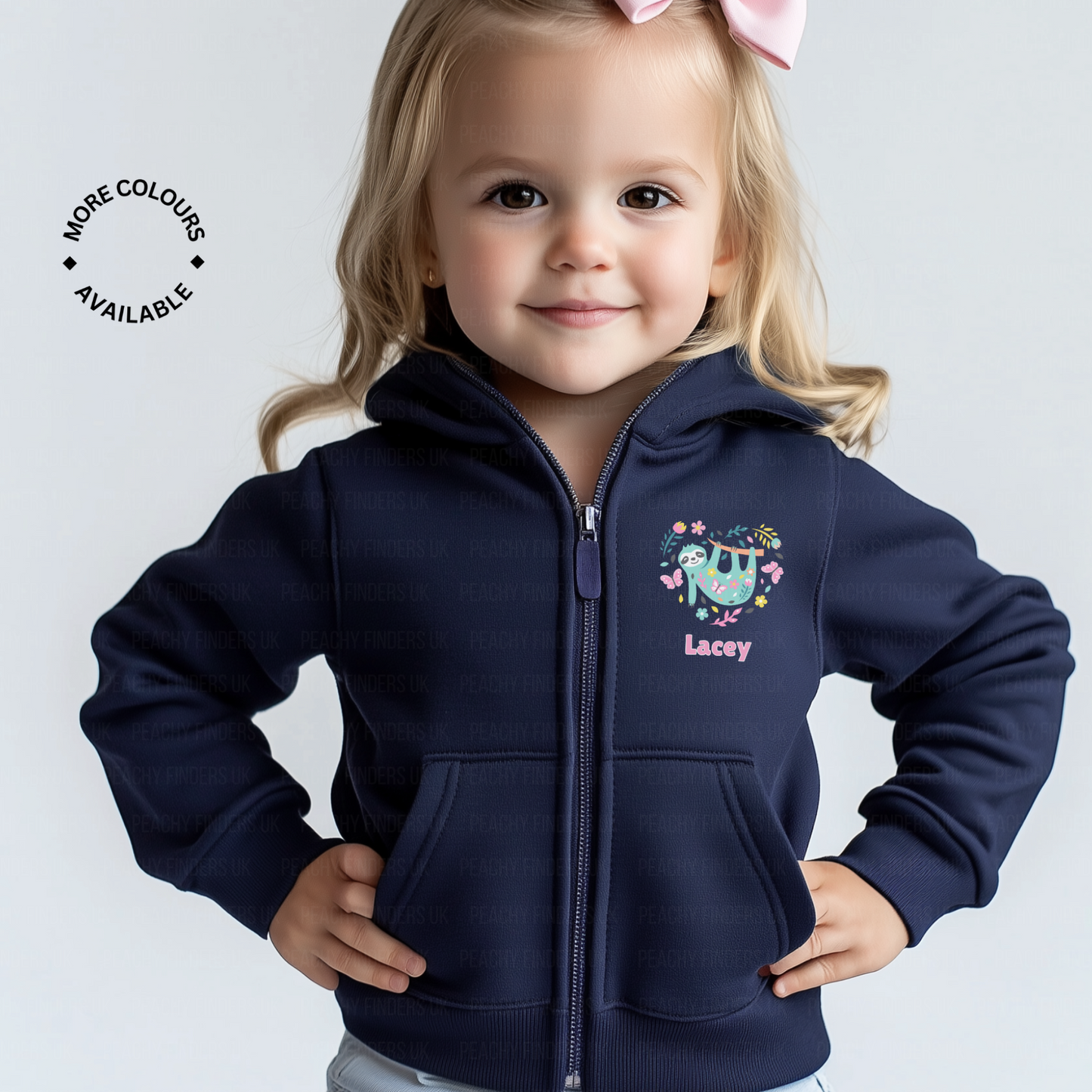 Girls Personalised Sloth Heart Full Zip Hoodie | 3 - 13 years