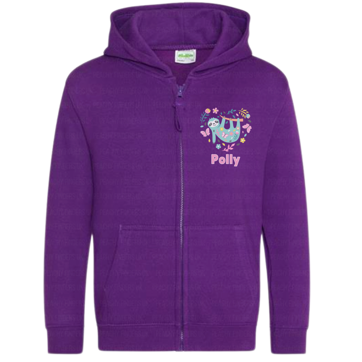 Girls Personalised Sloth Heart Full Zip Hoodie | 3 - 13 years