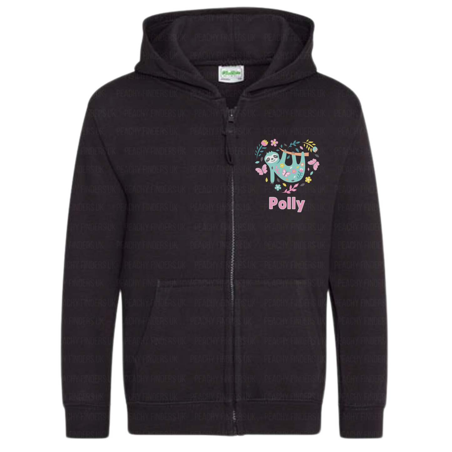 Girls Personalised Sloth Heart Full Zip Hoodie | 3 - 13 years