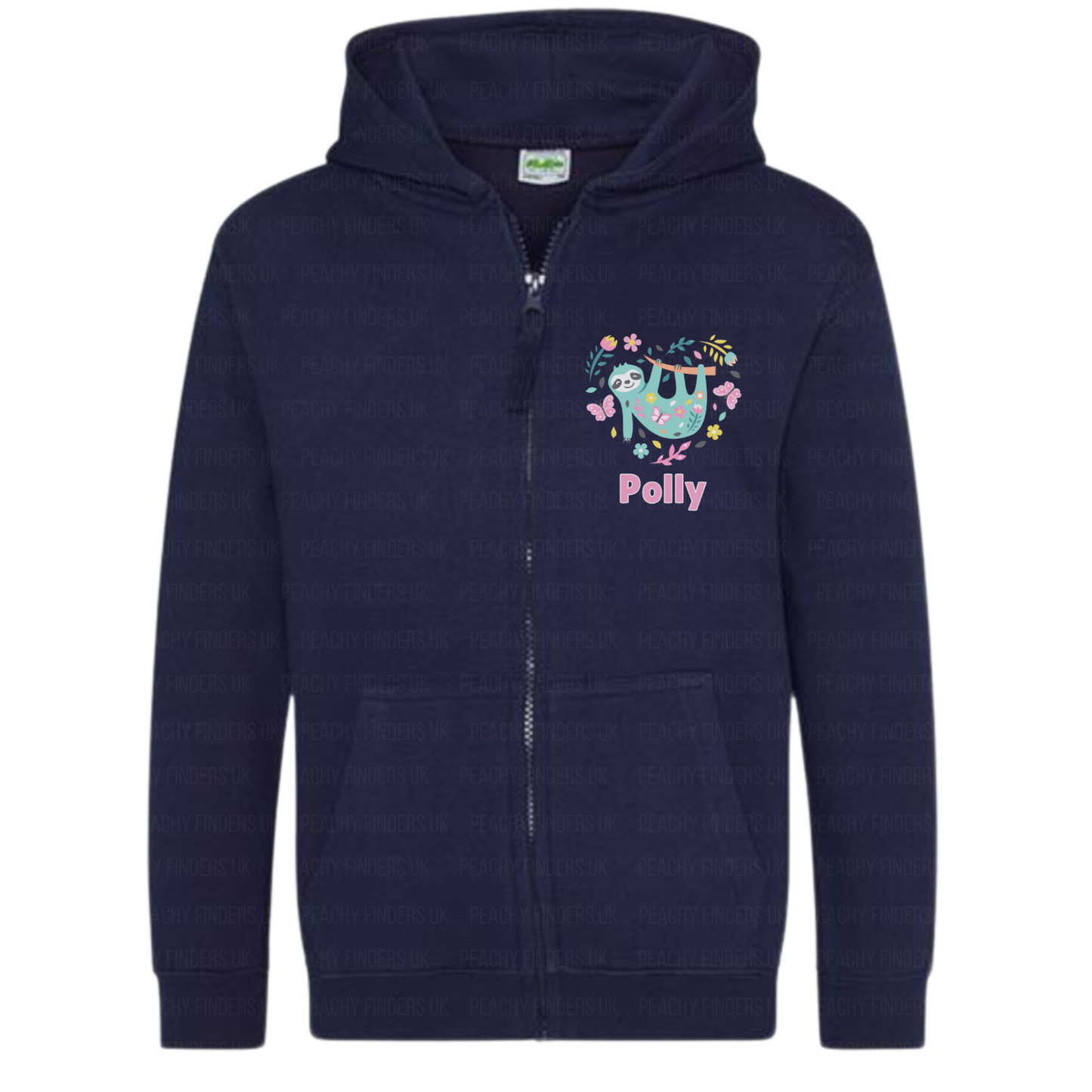 Girls Personalised Sloth Heart Full Zip Hoodie | 3 - 13 years