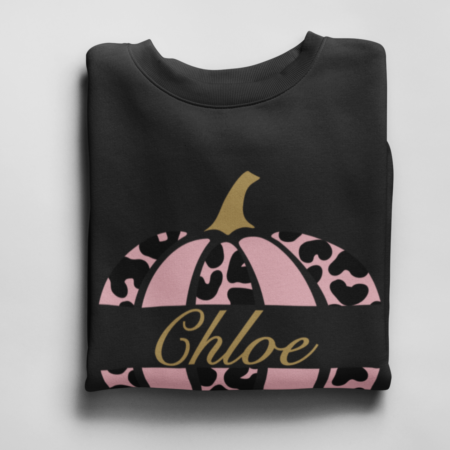 Girls Personalised Leopard Print Pumpkin Sweatshirt | 3 - 13 yrs