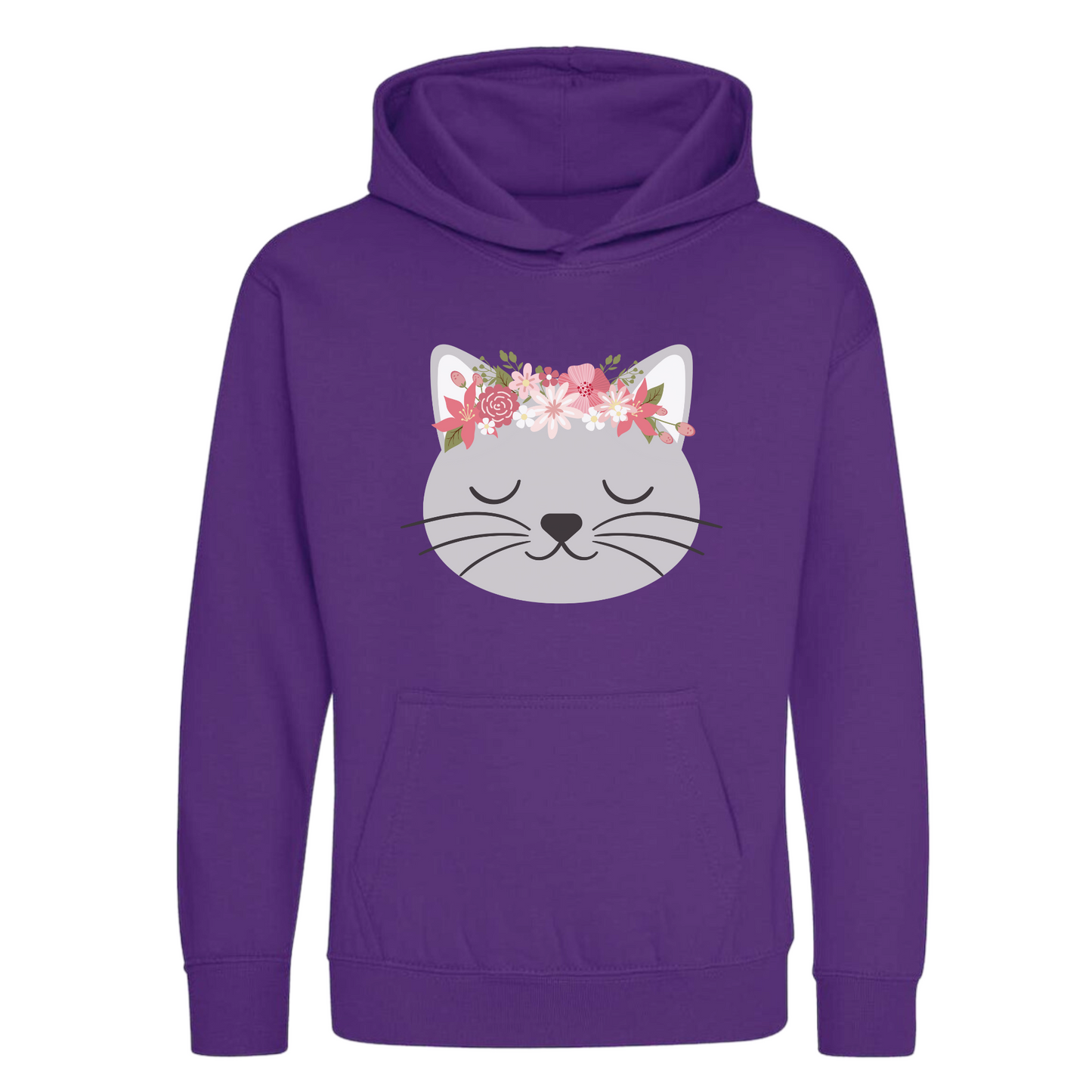 Girls Floral Cat Pullover Hoodie | 3 - 13 years