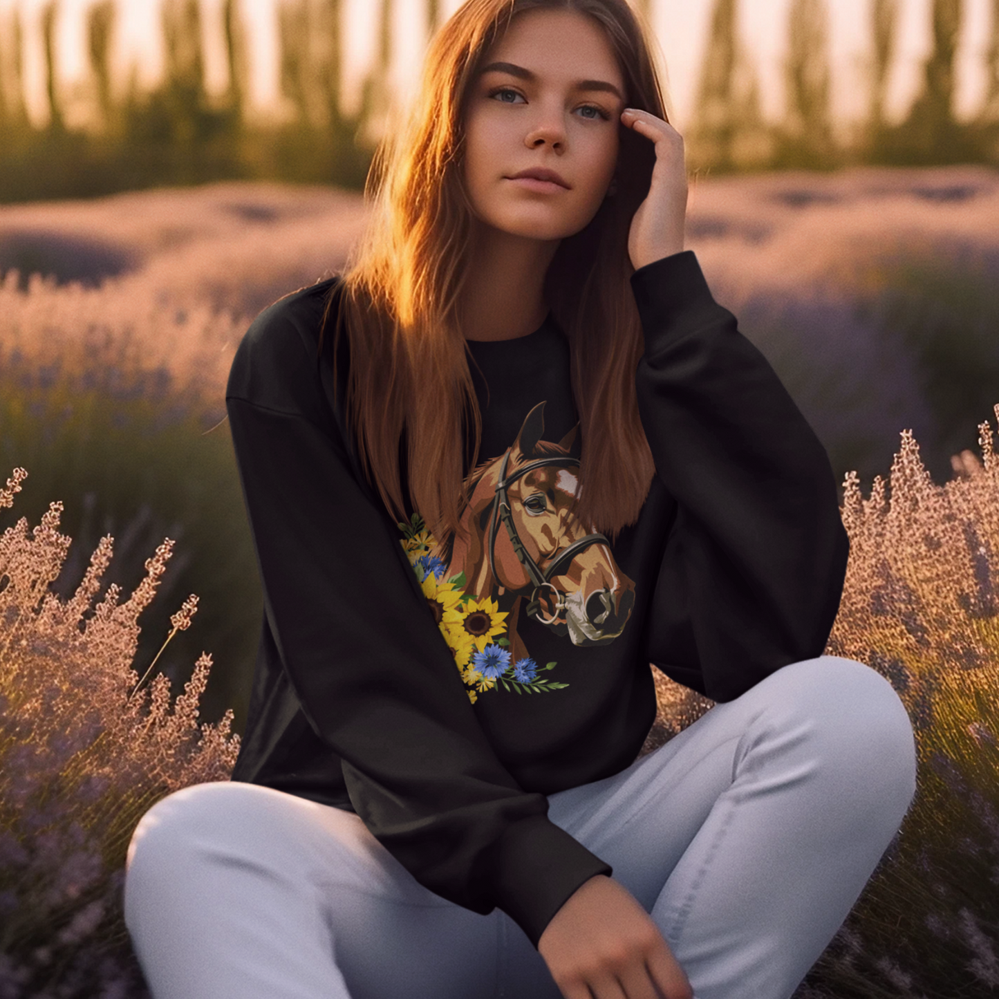Horse & Sunflowers Women's Organic Cotton Sweatshirt
