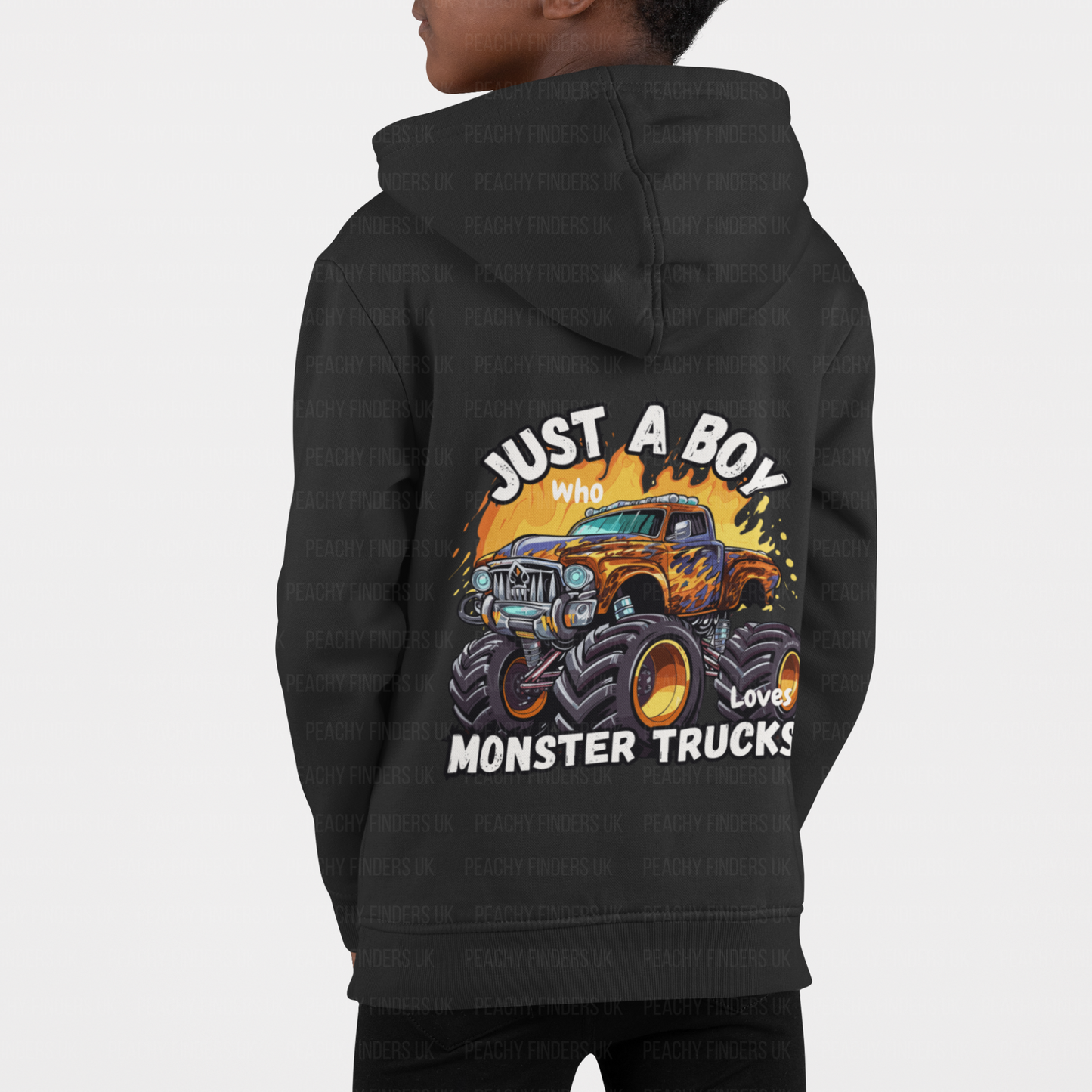 Just A Boy Who Loves Monster Trucks - Kids Full Zip Hoodie (Ages 3-13 yrs)