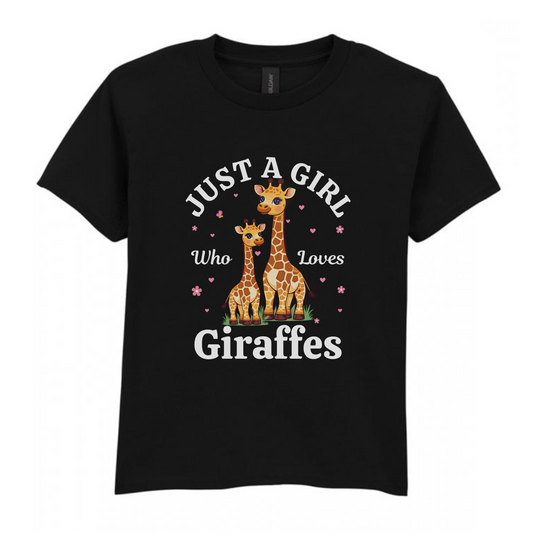 Girls Giraffe T-Shirt – “Just a Girl Who Loves Giraffes” Graphic Tee (Ages 3-13)