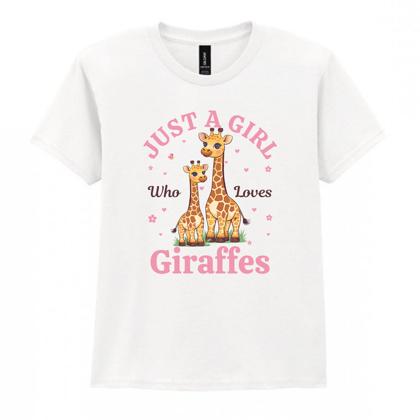 Girls Giraffe T-Shirt – “Just a Girl Who Loves Giraffes” Graphic Tee (Ages 3-13)