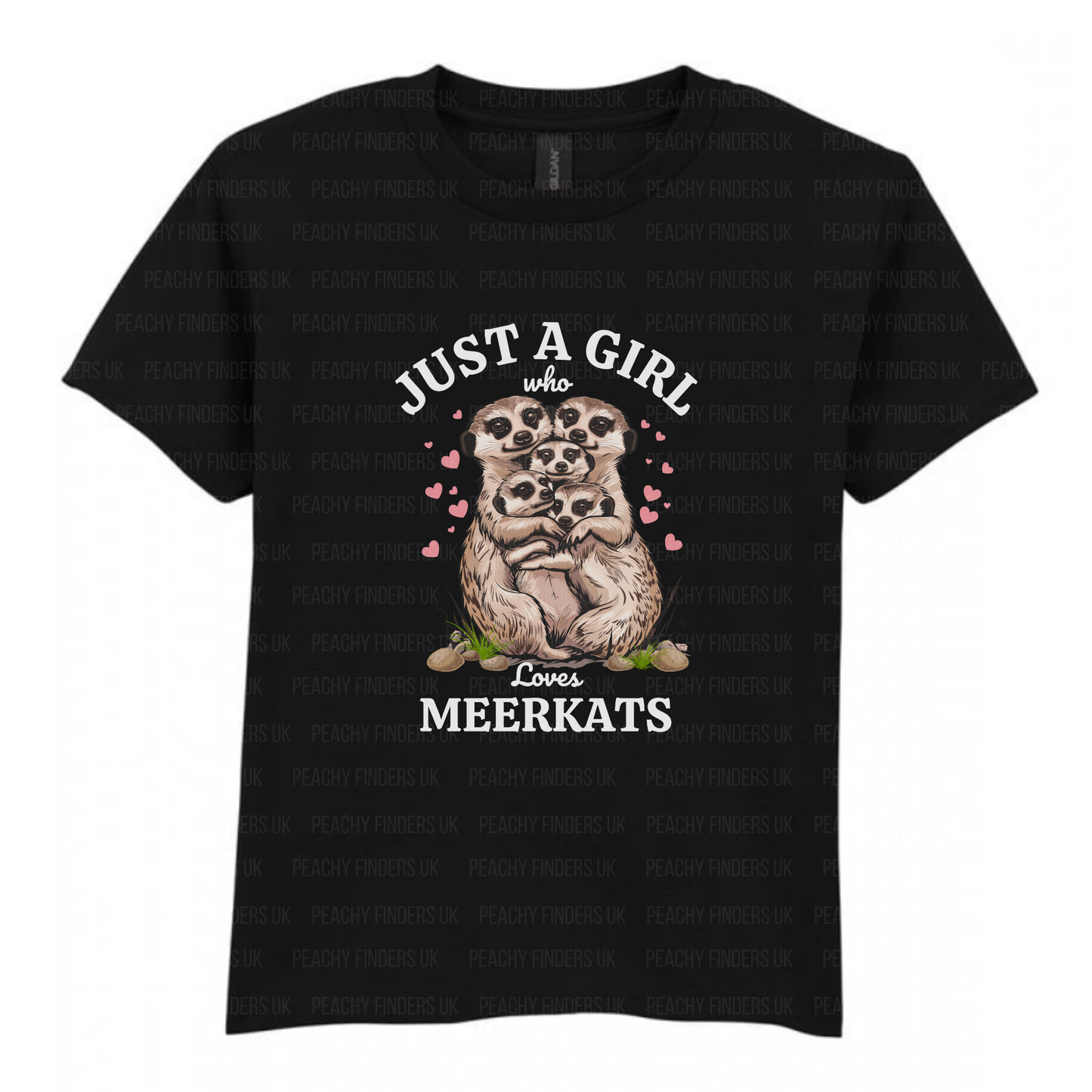 Kids black t-shirt with meerkat design and just a girl who loves meerkats text