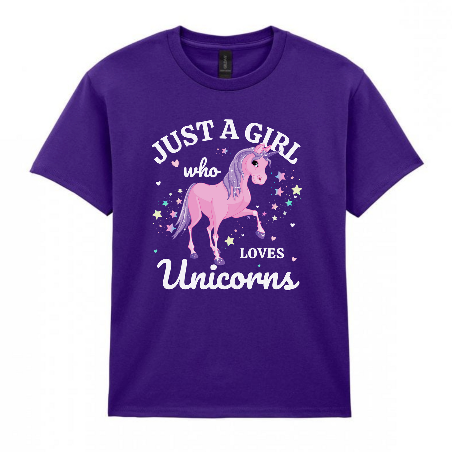 Just a Girl Who Loves Unicorns - Purple Cotton T-shirt