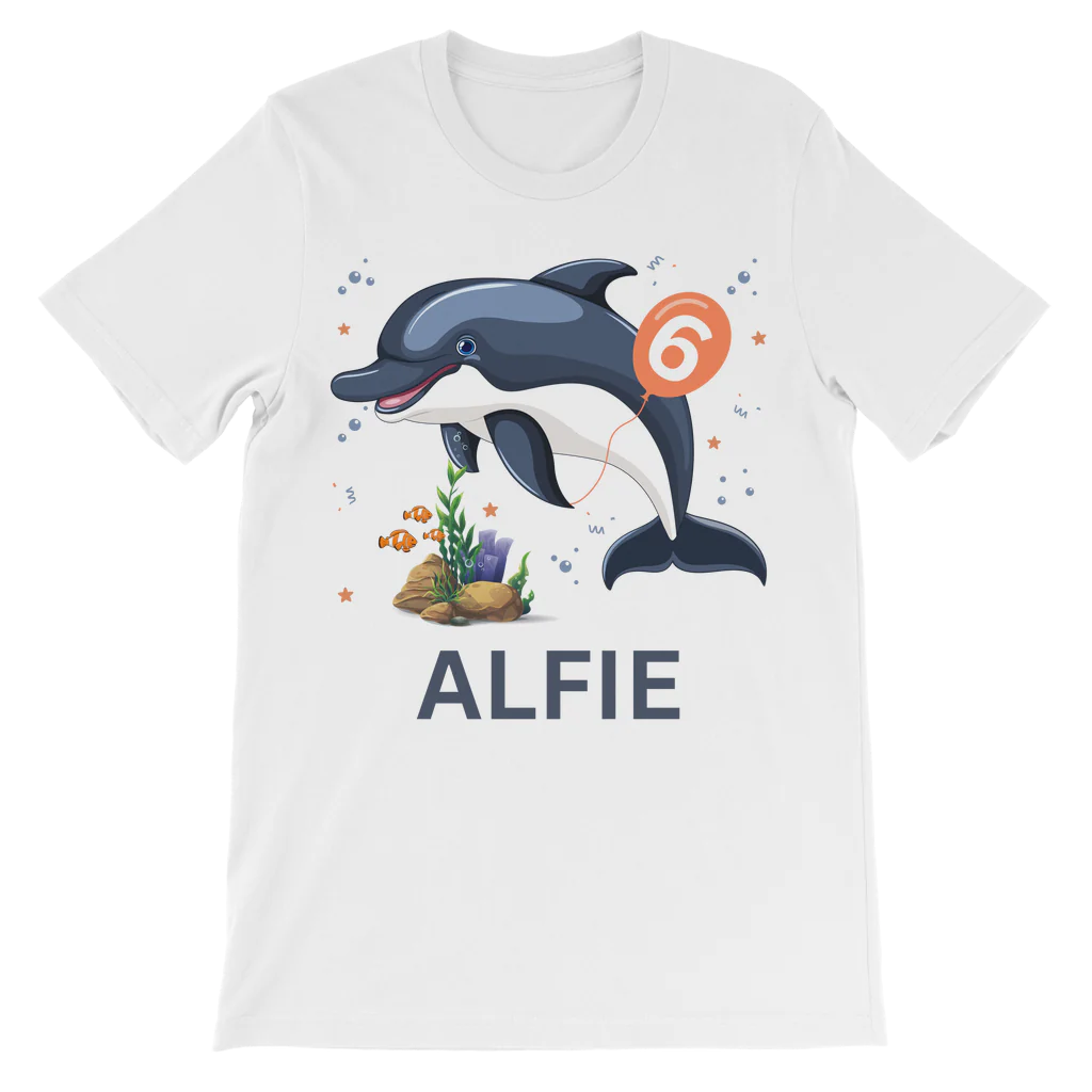 Personalised Dolphin Birthday T-Shirt for Kids - Add Name & Age (3-13 yrs)