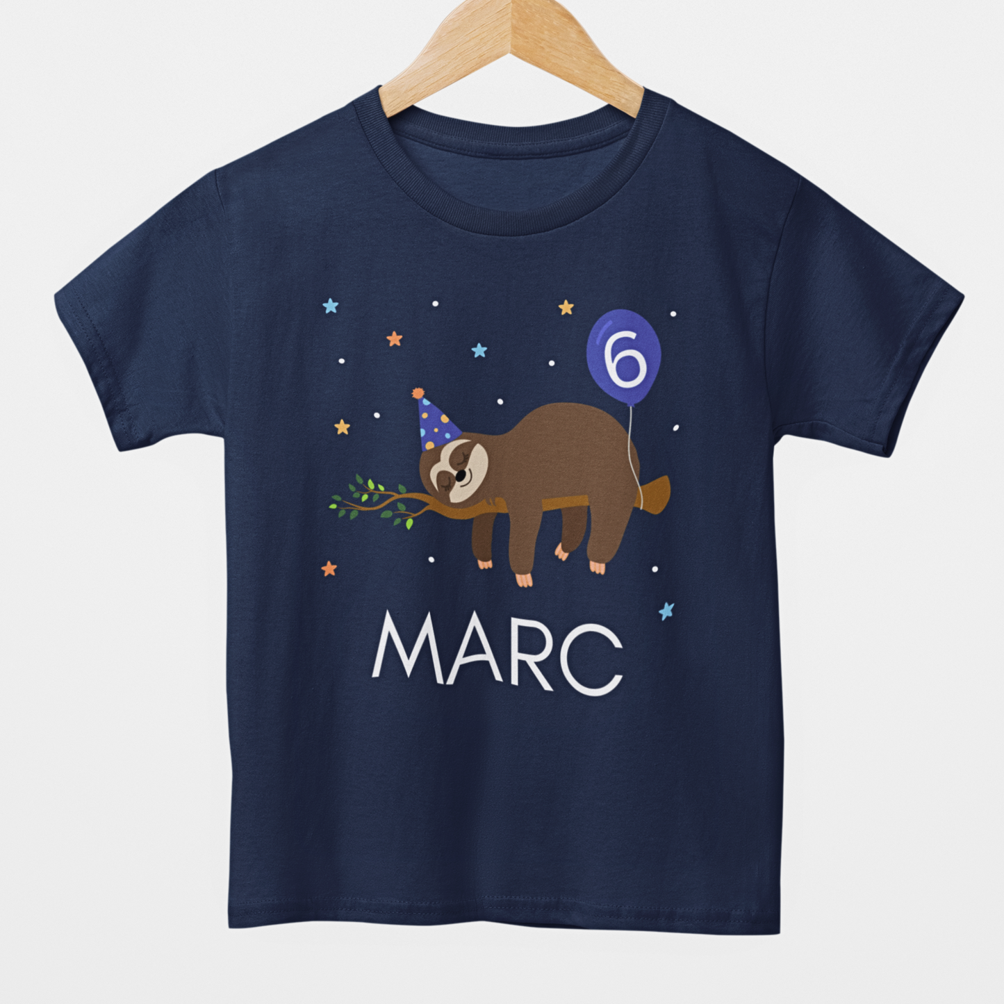 Boys Personalised Birthday Sloth T-shirt (3-11 yrs)