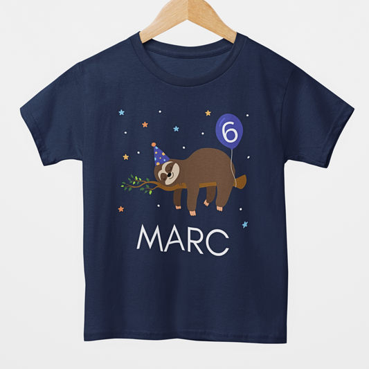 Boys Personalised Birthday Sloth T-shirt (3-11 yrs)
