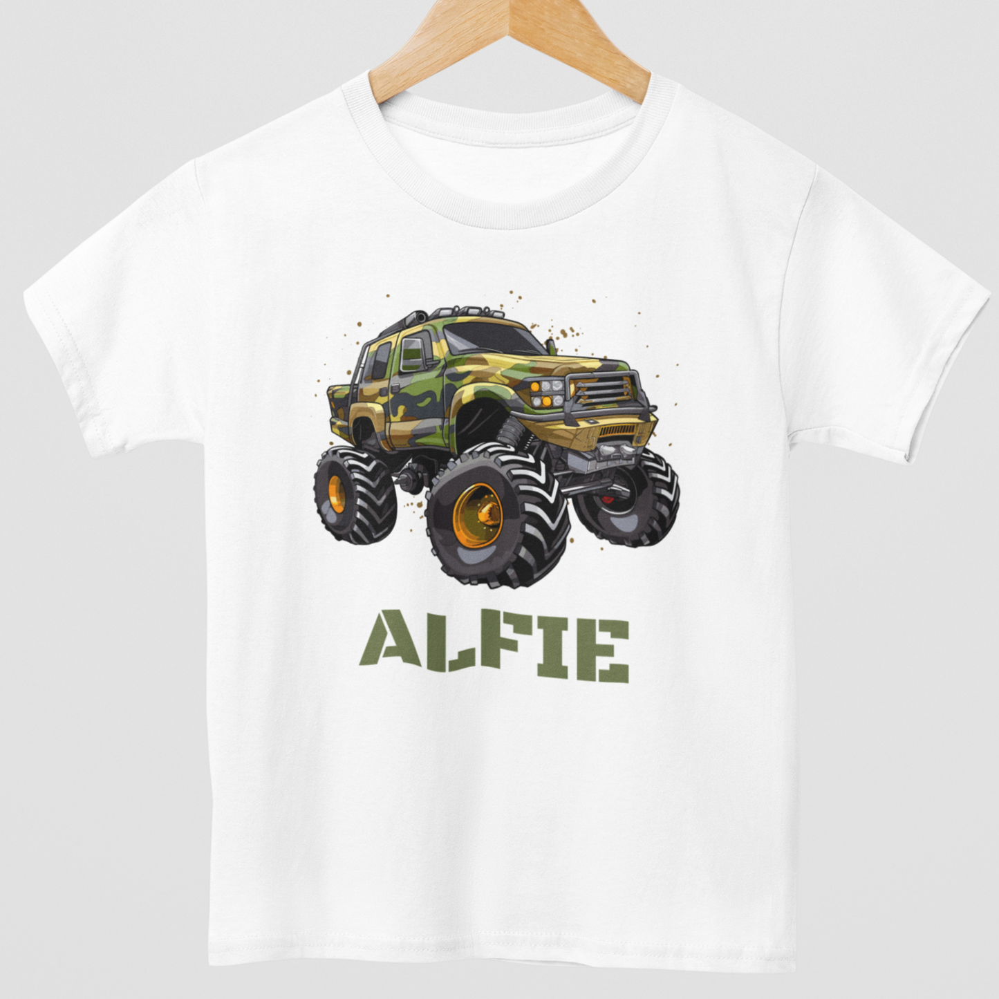 Personalised Camo Monster Truck T-Shirt for Boys