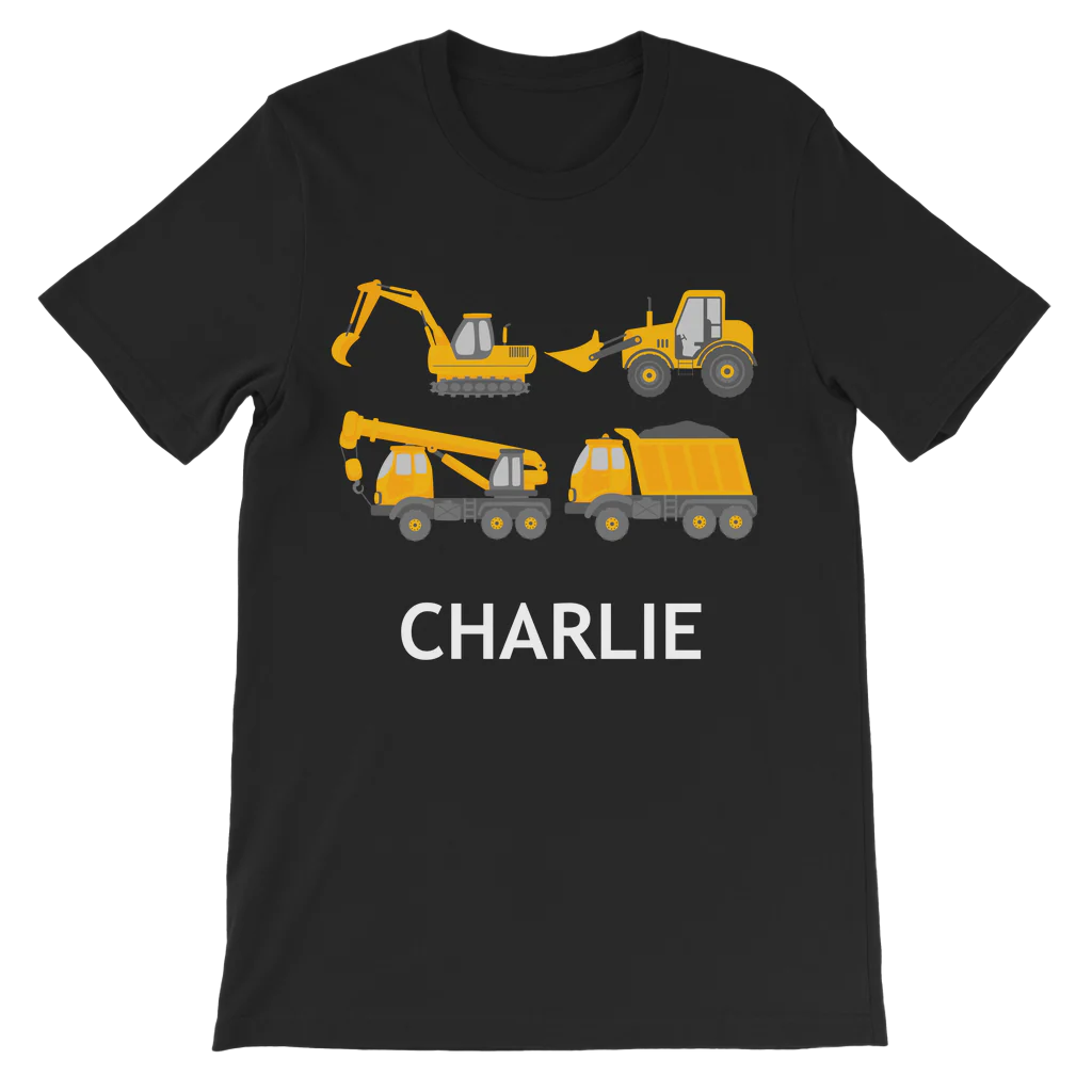 Boys Personalised Construction Site Vehicles T-shirt | 3 - 8 years