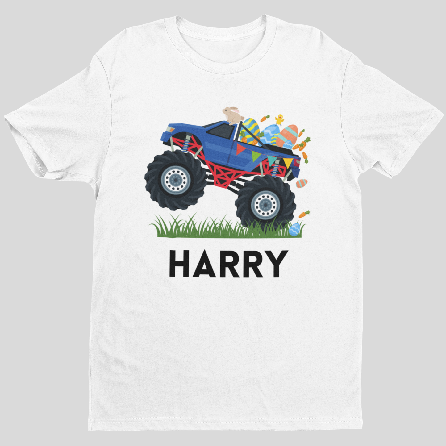 Personalised Easter monster truck kids T-shirt with name Harry
