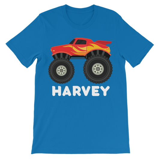 Personalised Monster Truck T-Shirt for Kids – Ages 3–11 – Custom Name Tee