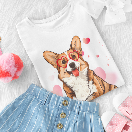 Happy Corgi - Girls Cotton T-shirt | 3 - 13 years