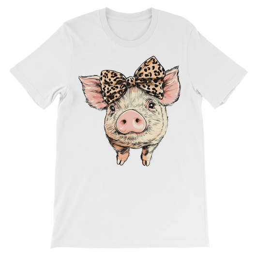 Girls Cute Pig with Leopard Print Bow T-Shirt (Ages 3-13 yrs)