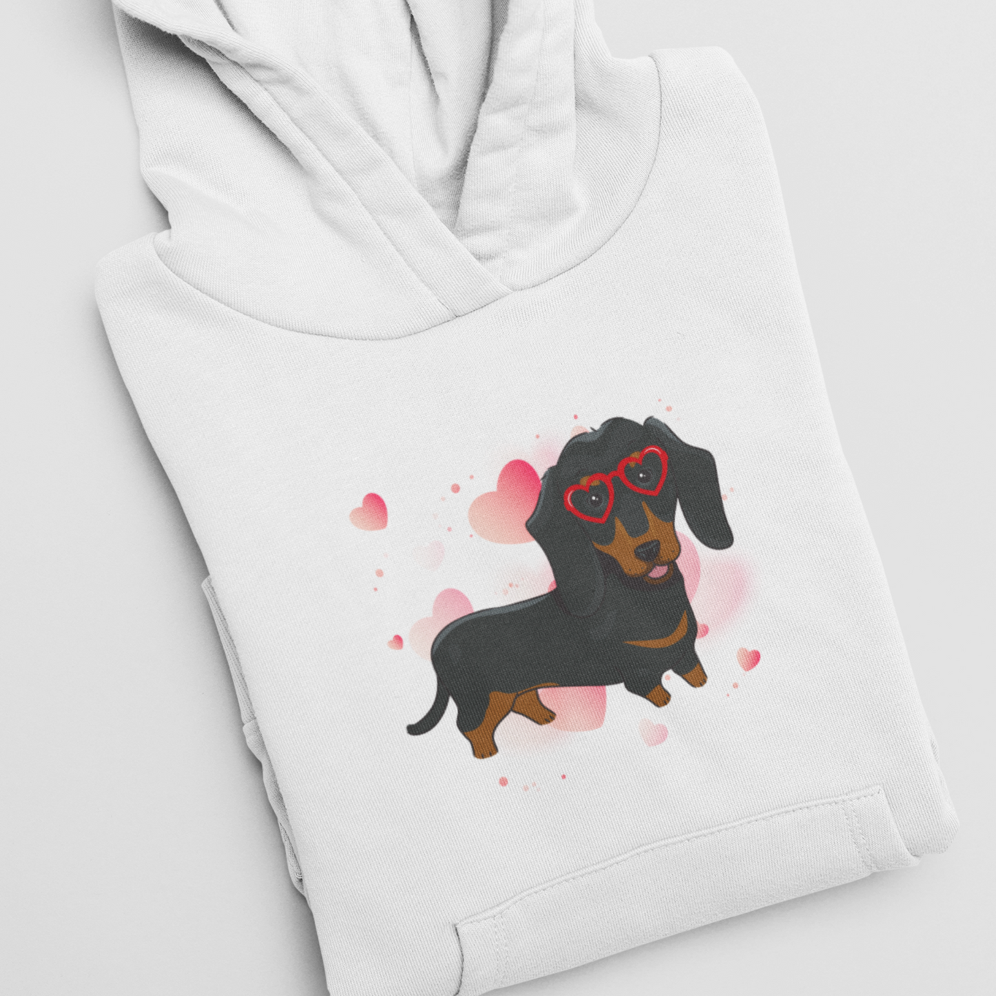 Dachshund & Hearts - Girls Pullover Hoodie | 3 - 13 years
