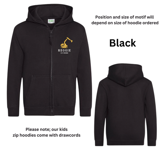Boys Personalised Digger 'Site Foreman' Zip Hoodie | 3 - 11 years