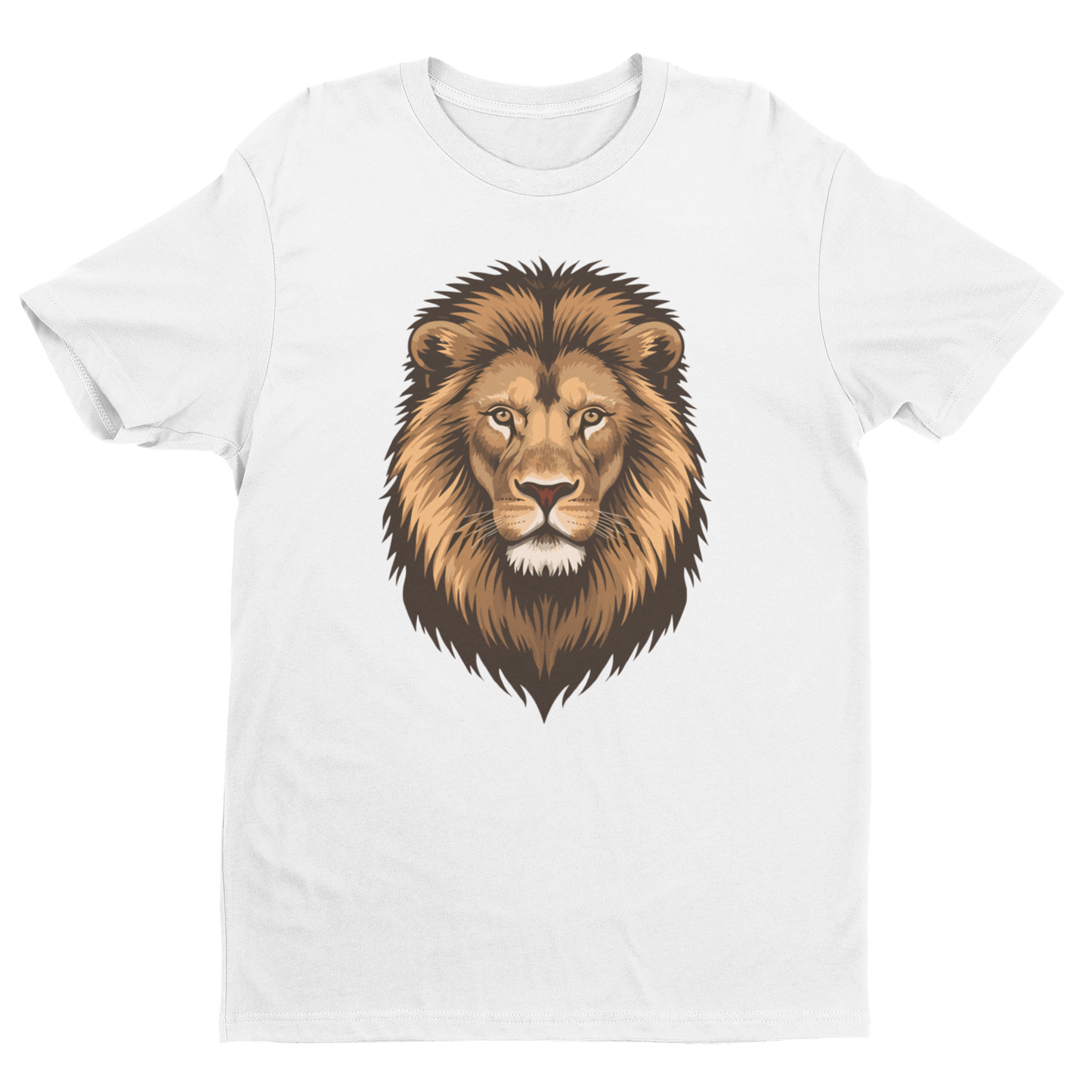 Kids white cotton t-shirt with a lion graphic on a white background