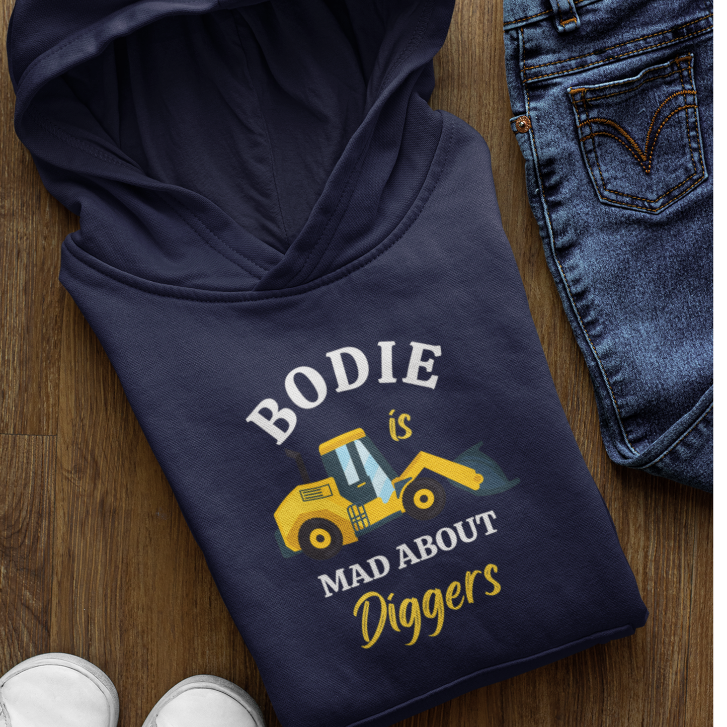 Boys Personalised “Mad About Diggers” Hoodie (3–11 Yrs)
