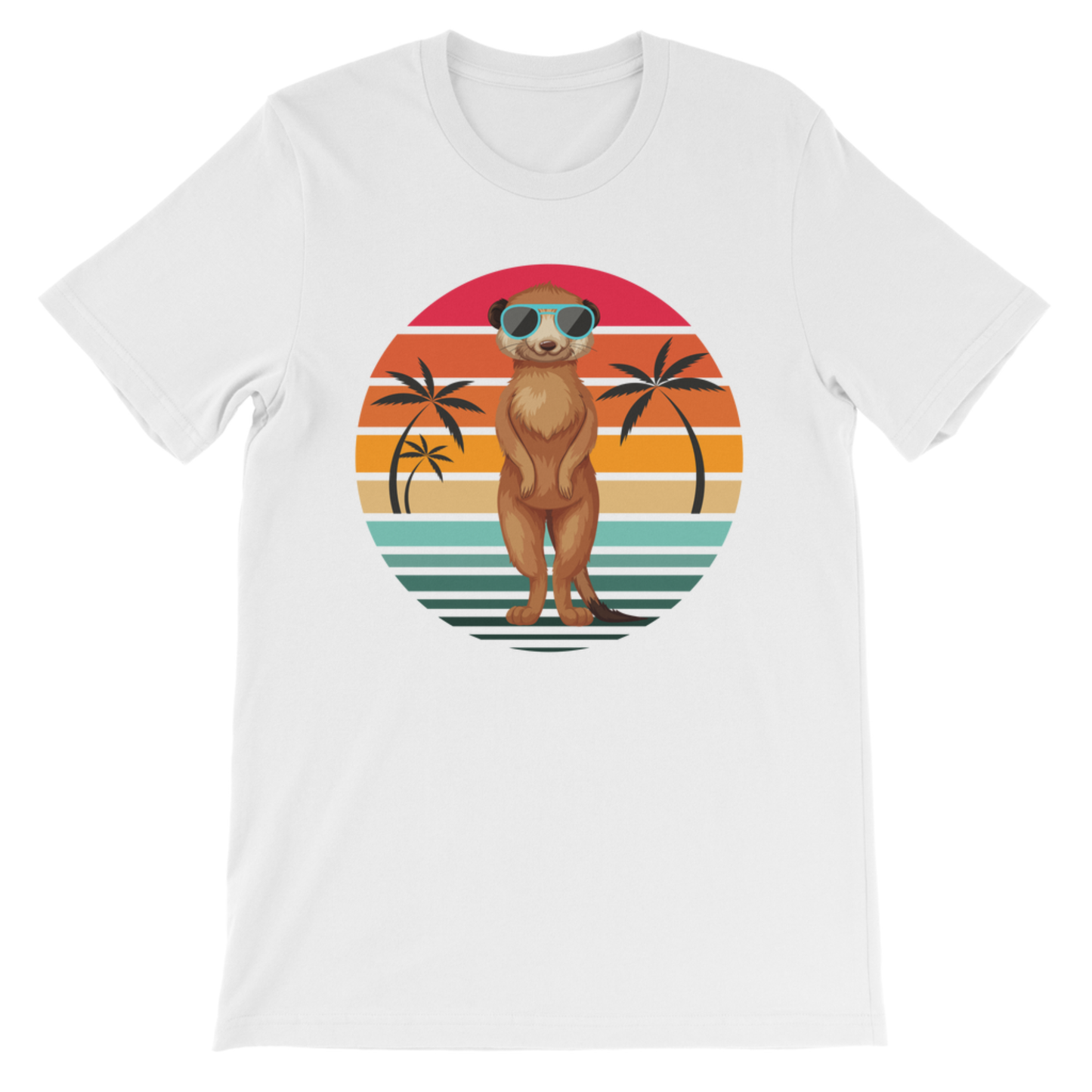 Kids Meerkat Paradise t-shirt in white with sunglasses meerkat and retro sunset palm tree graphic