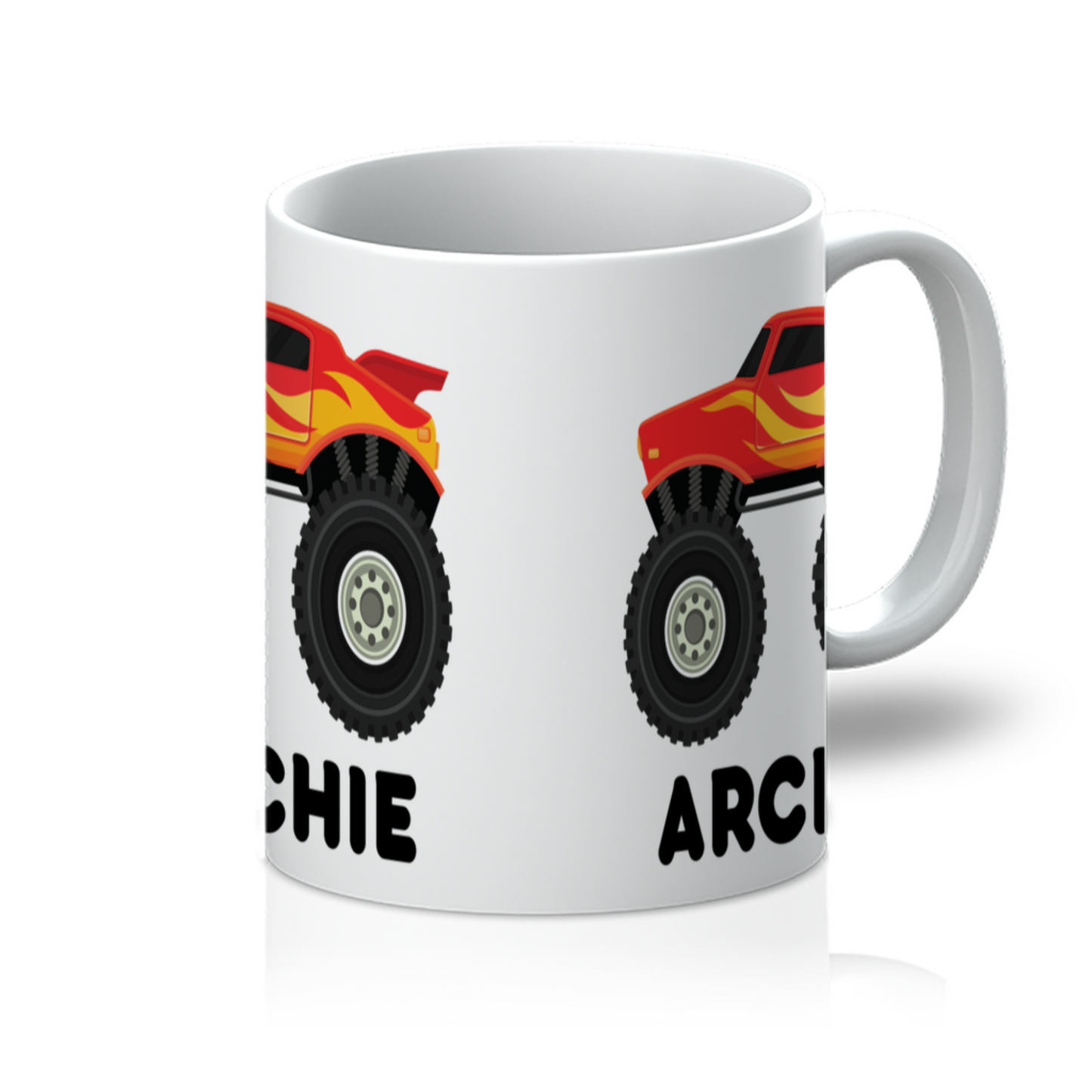 Kids Personalised Red & Yellow Monster Truck Mug