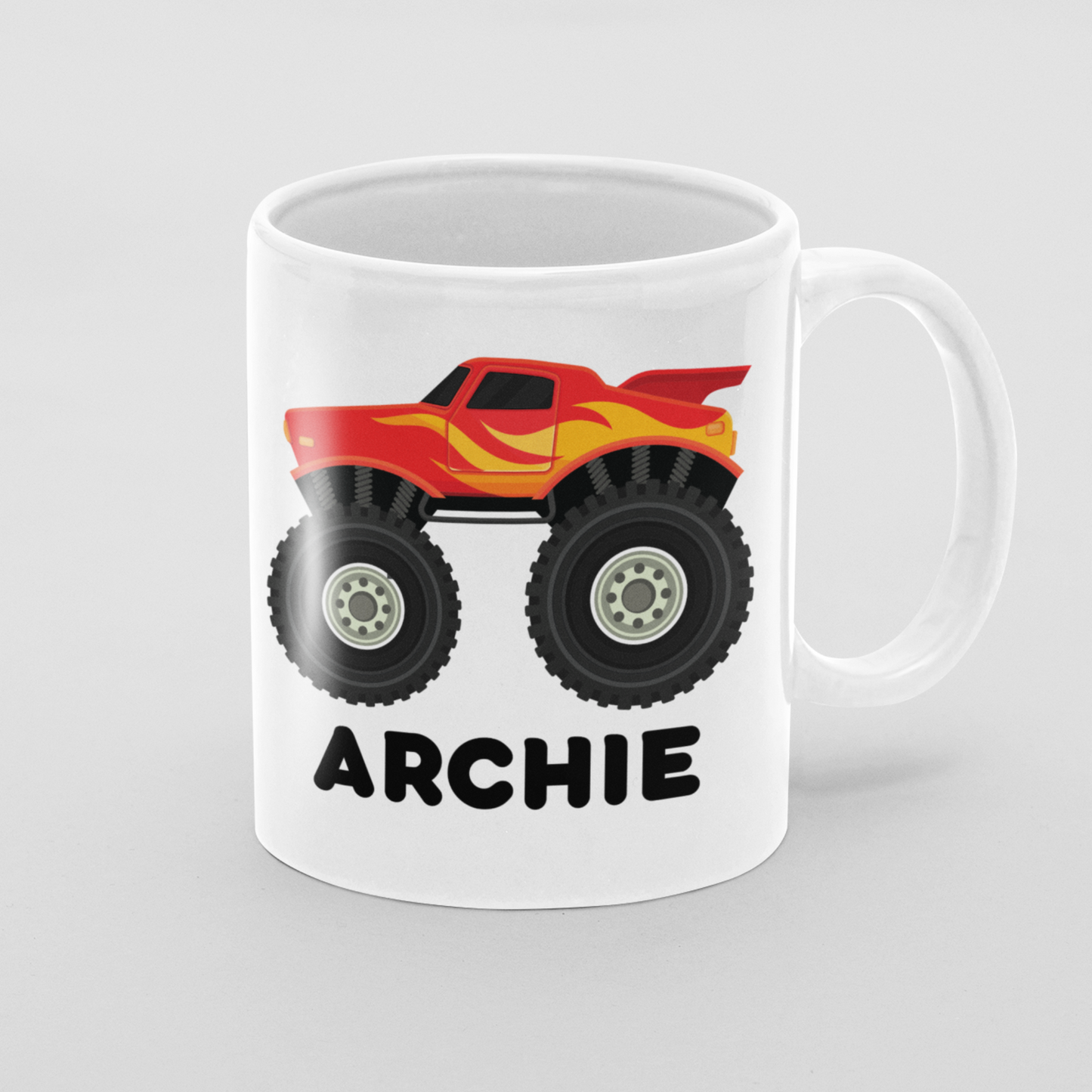 Kids Personalised Red & Yellow Monster Truck Mug