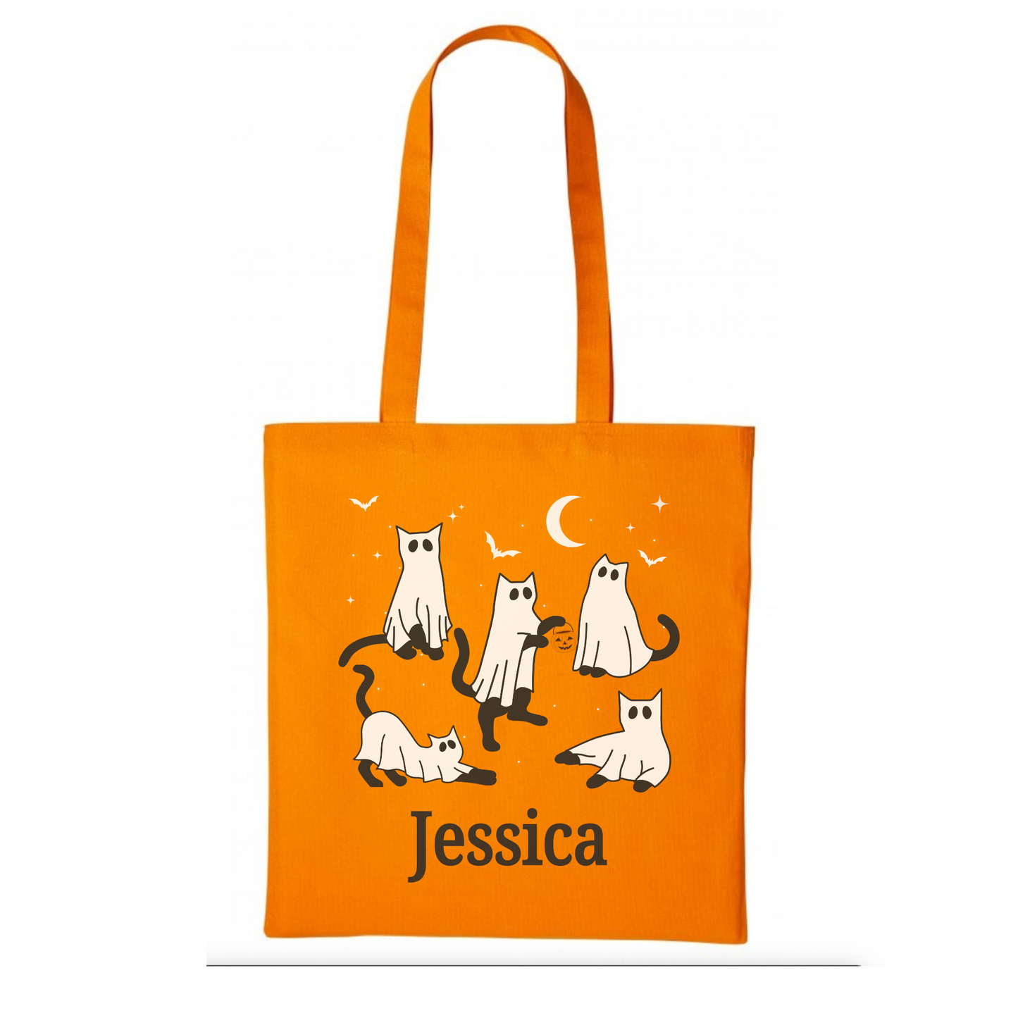Kids 'Cat Ghosts' Personalised Orange Trick or Treat Tote Bag