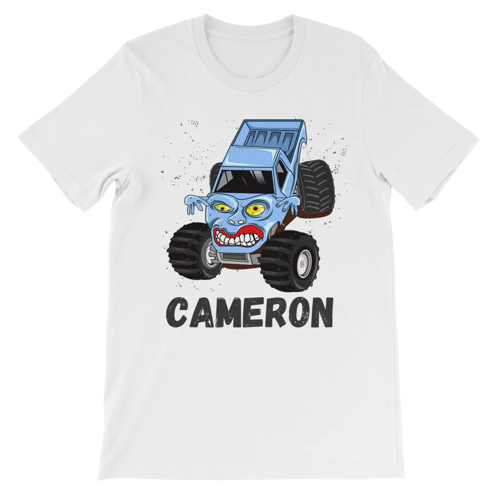 Personalised Kids Blue Monster Truck T-Shirt - Custom Name Graphic Tee | 3 - 13 years