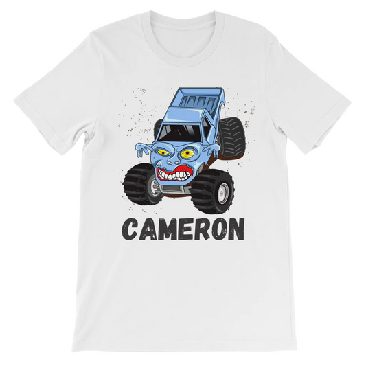 Personalised Kids Blue Monster Truck T-Shirt - Custom Name Graphic Tee | 3 - 13 years