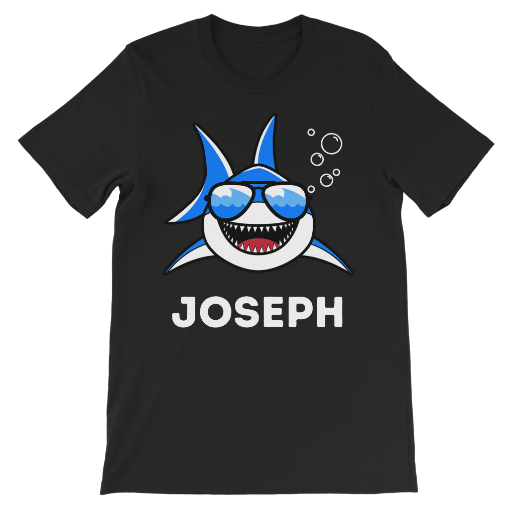 Children's black custom-name shark graphic t-shirt