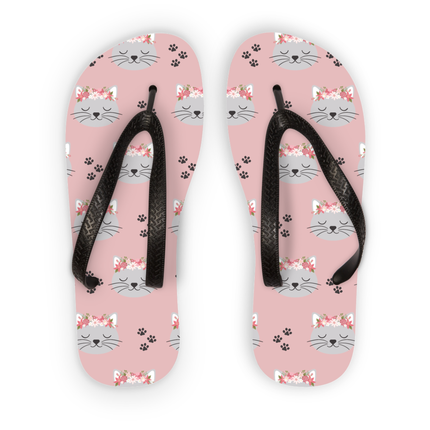 Girls Floral Cat Pattern Flip Flops