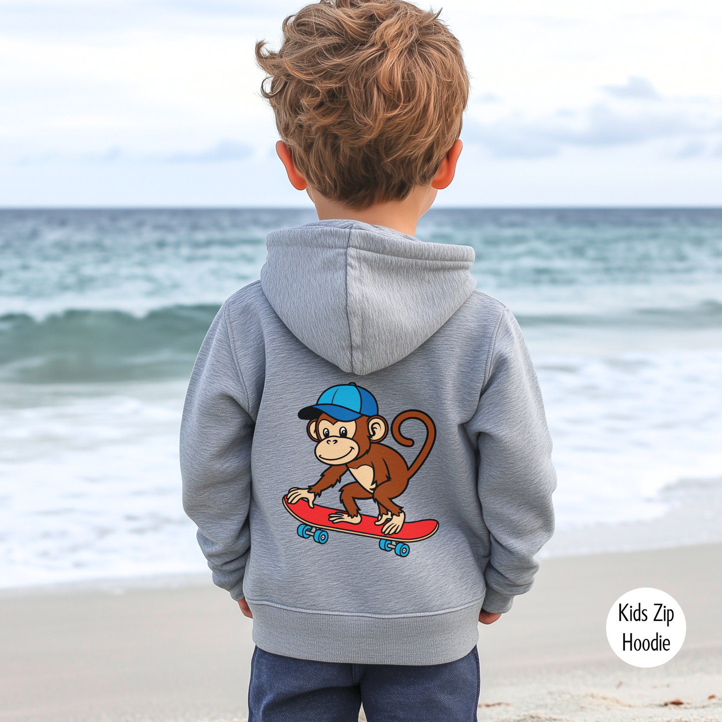 Kids Skateboarding Monkey Zip Hoodie