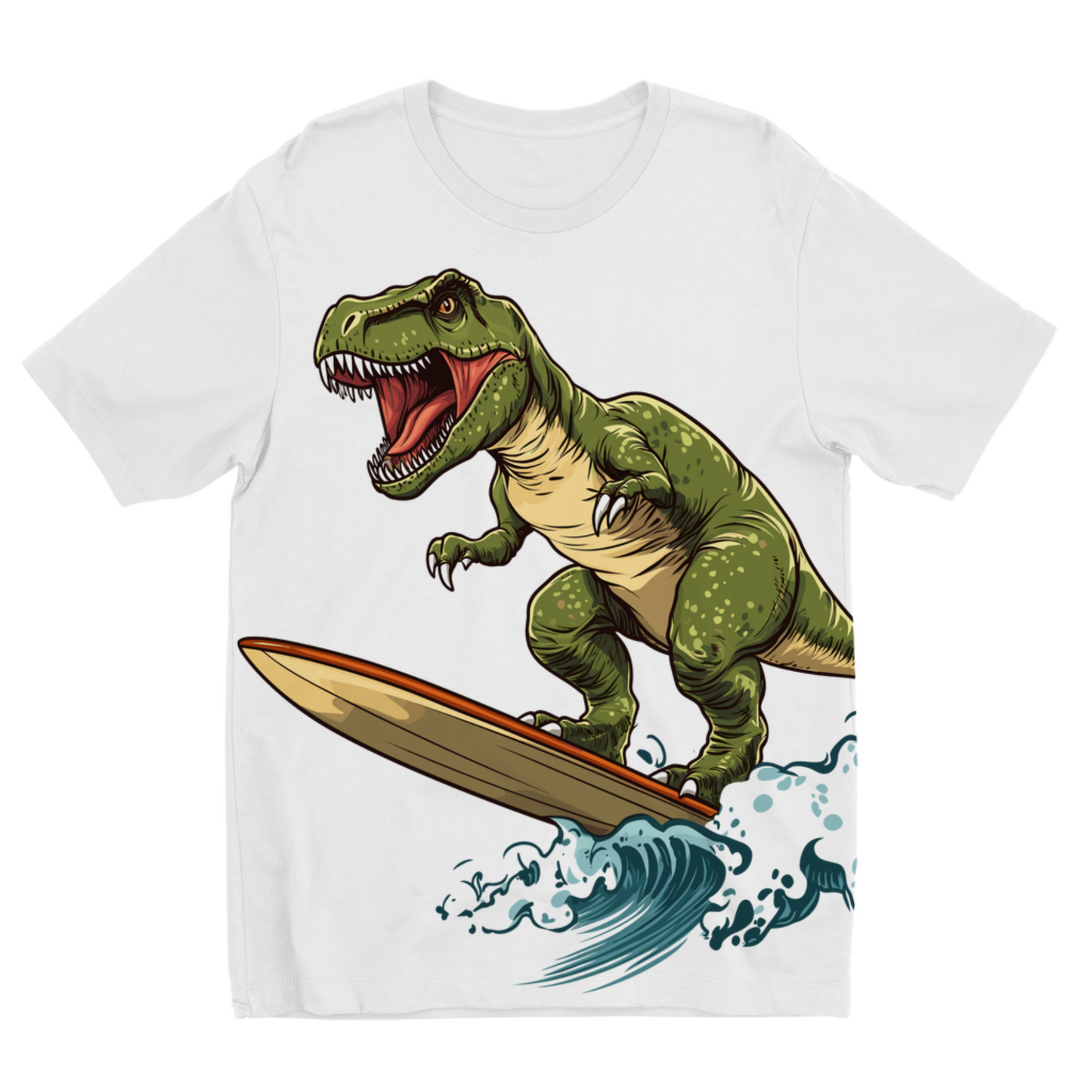 Kids Surfboarding T-rex Dinosaur T-shirt | 3 - 12 years