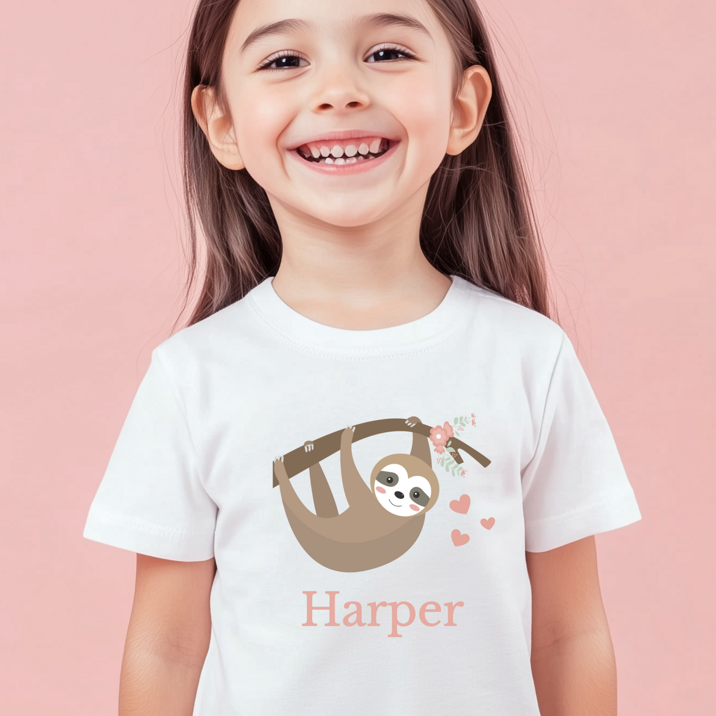 Girls Personalised Sloth T-shirt | 3 - 13 years