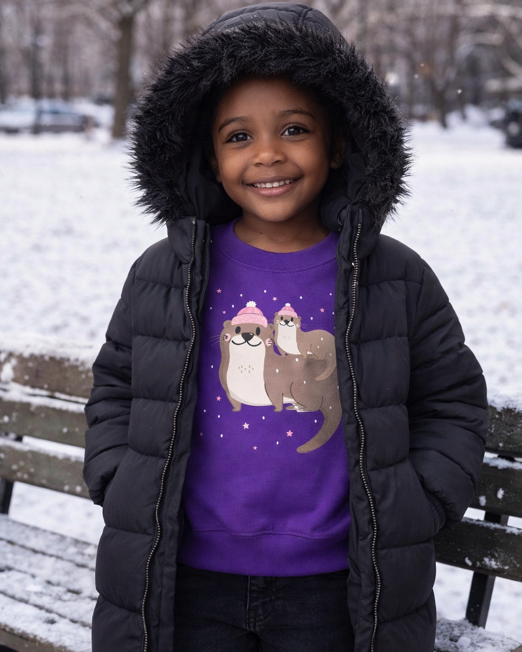 Mum and Baby Winter Otters - Girls Sweatshirt (3-13 yrs)