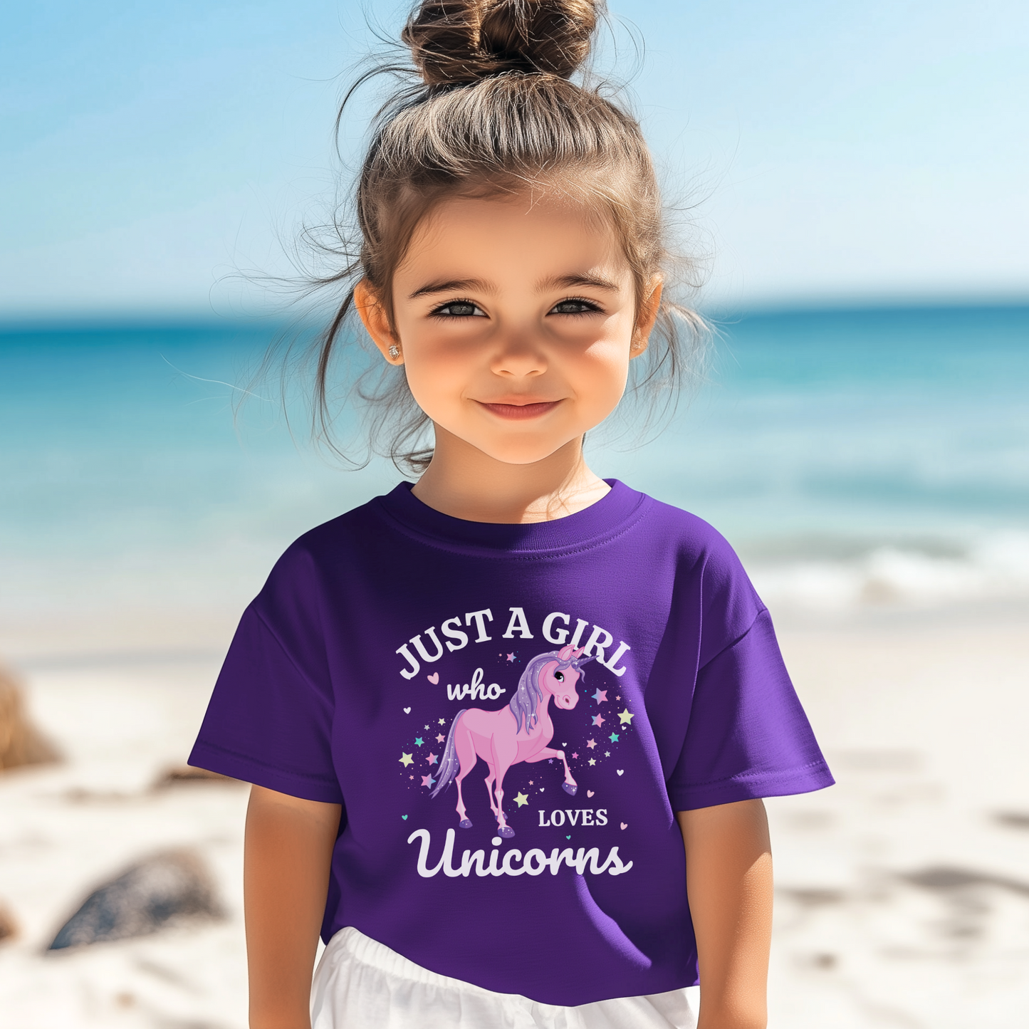 Just a Girl Who Loves Unicorns - Purple Cotton T-shirt