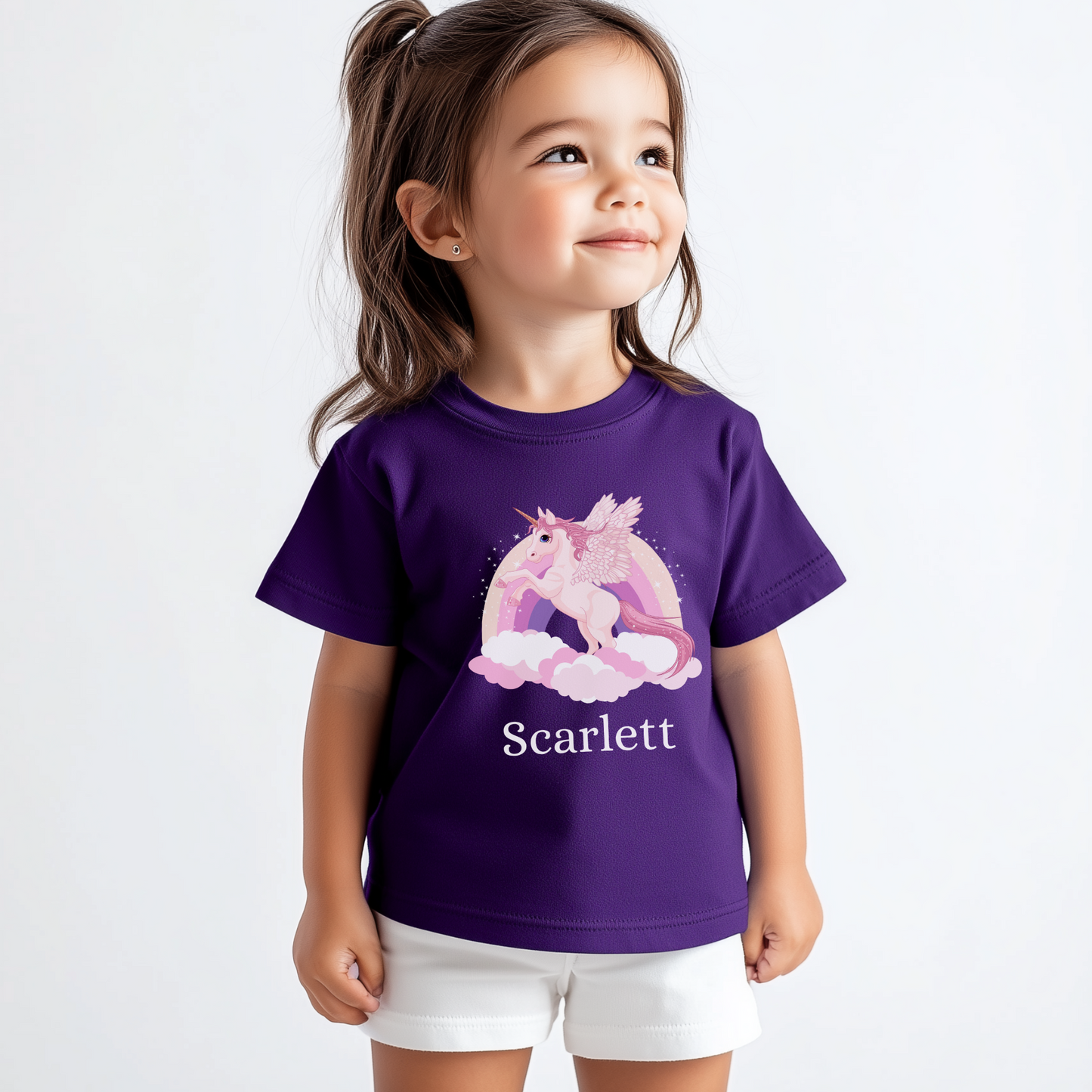 Unicorn Rainbow, Stars and Cloud - Girls Personalised T-shirt | 3 - 13 years