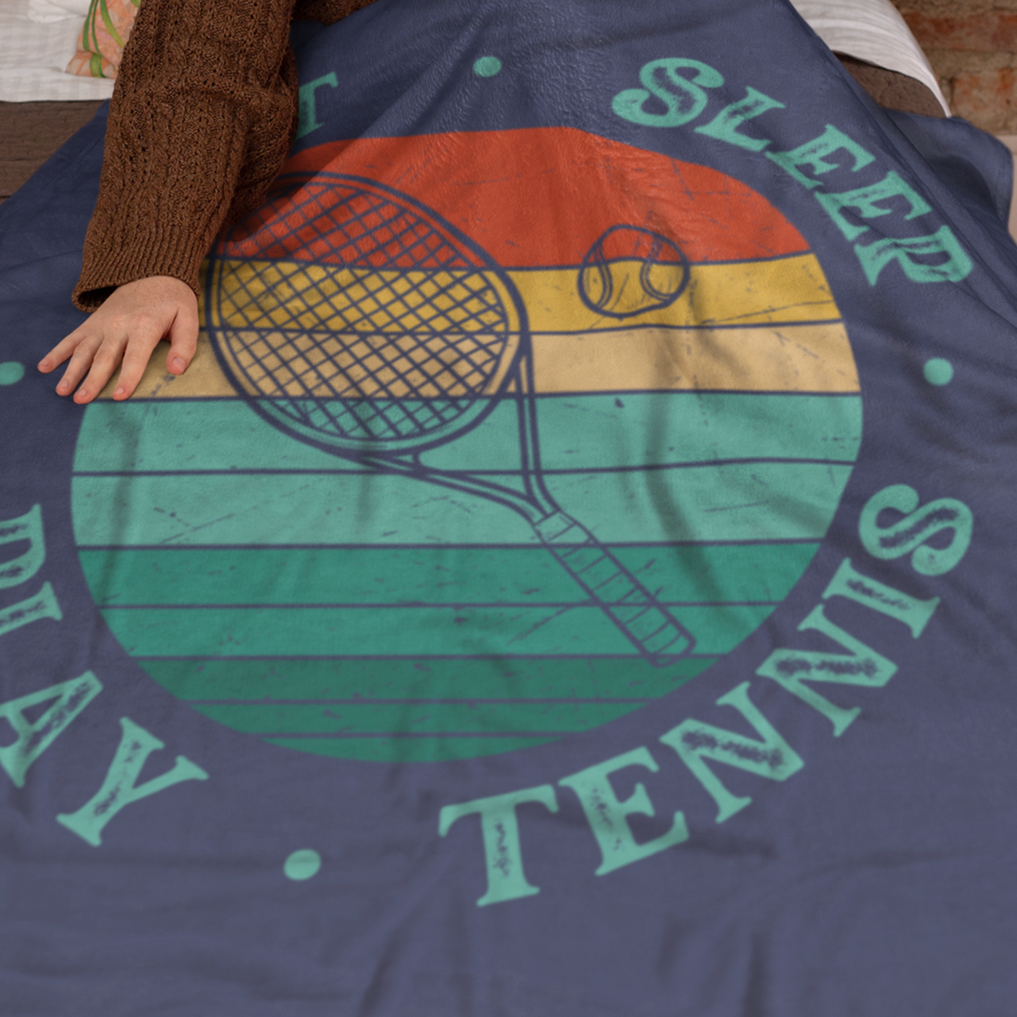 Eat, Sleep, Play, Tennis - Adults Retro Style Navy Blanket