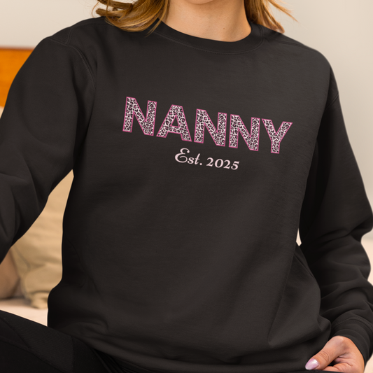 Personalised NANNY Est. Leopard Print Sweatshirt | S - 5XL