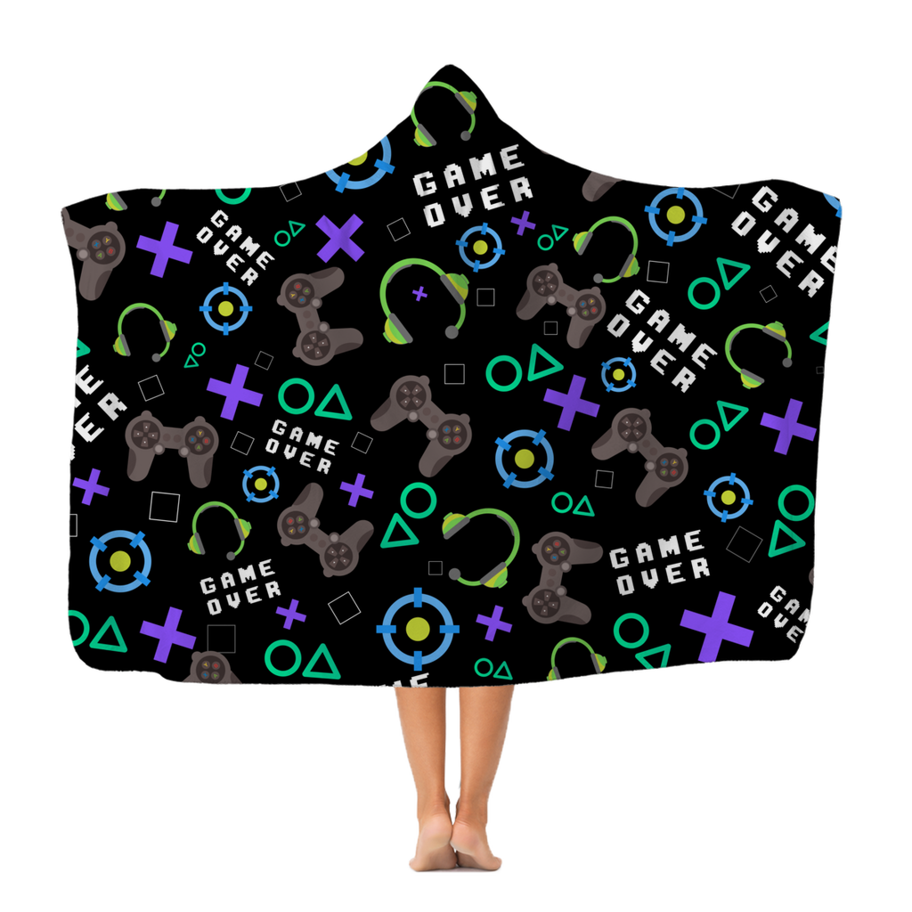Gaming symbols and icons pattern hooded blanket for kids and adults