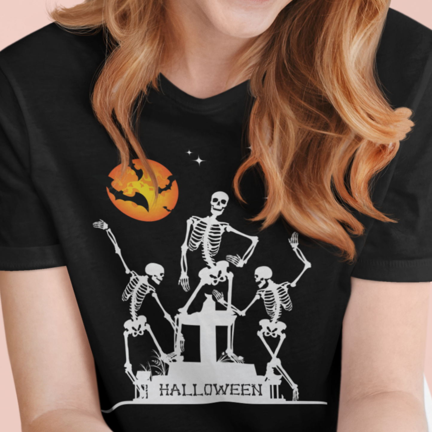 Graveyard Dancing Skeletons - Unisex Adults Halloween T-shirt