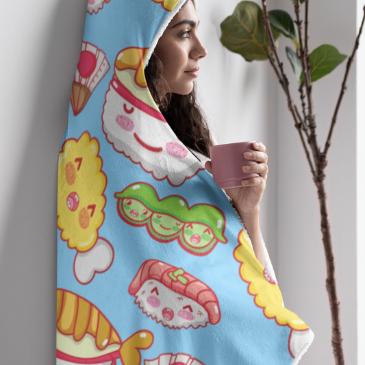 Japanese Sushi Lover Kawaii Hooded Blanket