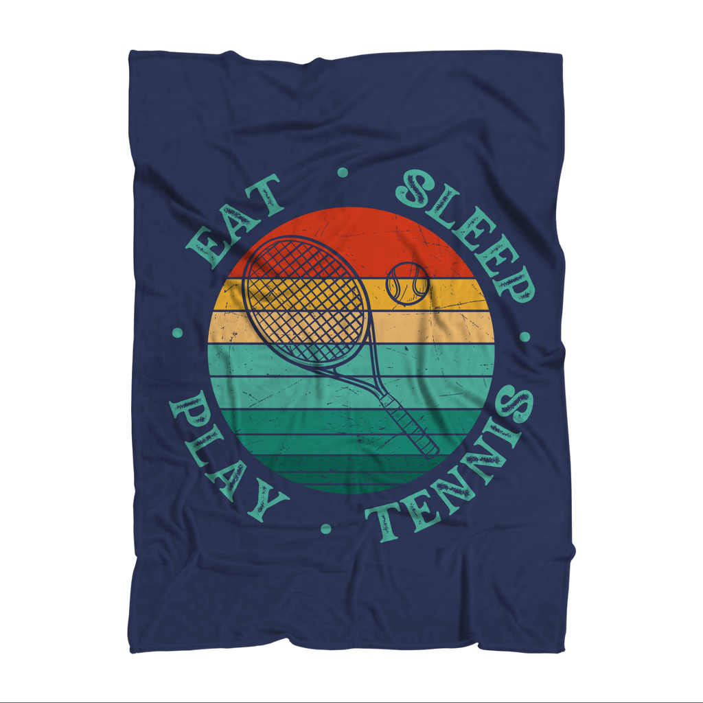 Eat, Sleep, Play, Tennis - Adults Retro Style Navy Blanket