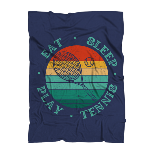 Eat, Sleep, Play, Tennis - Adults Retro Style Navy Blanket