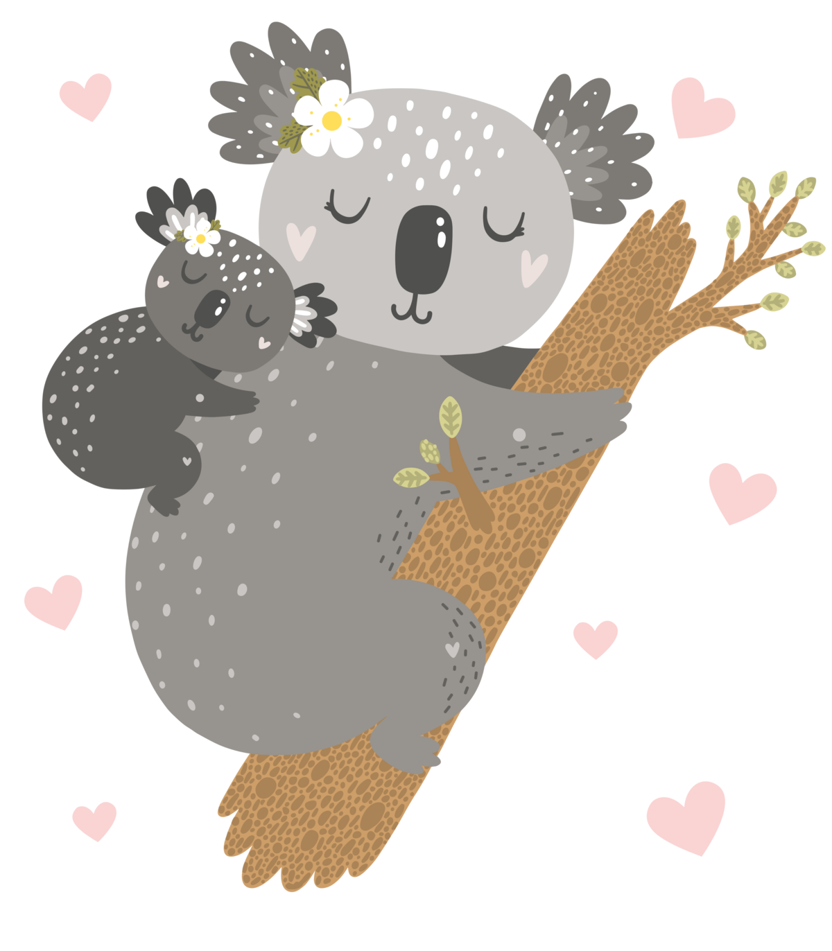 Mum & Baby Koala with Hearts Vector