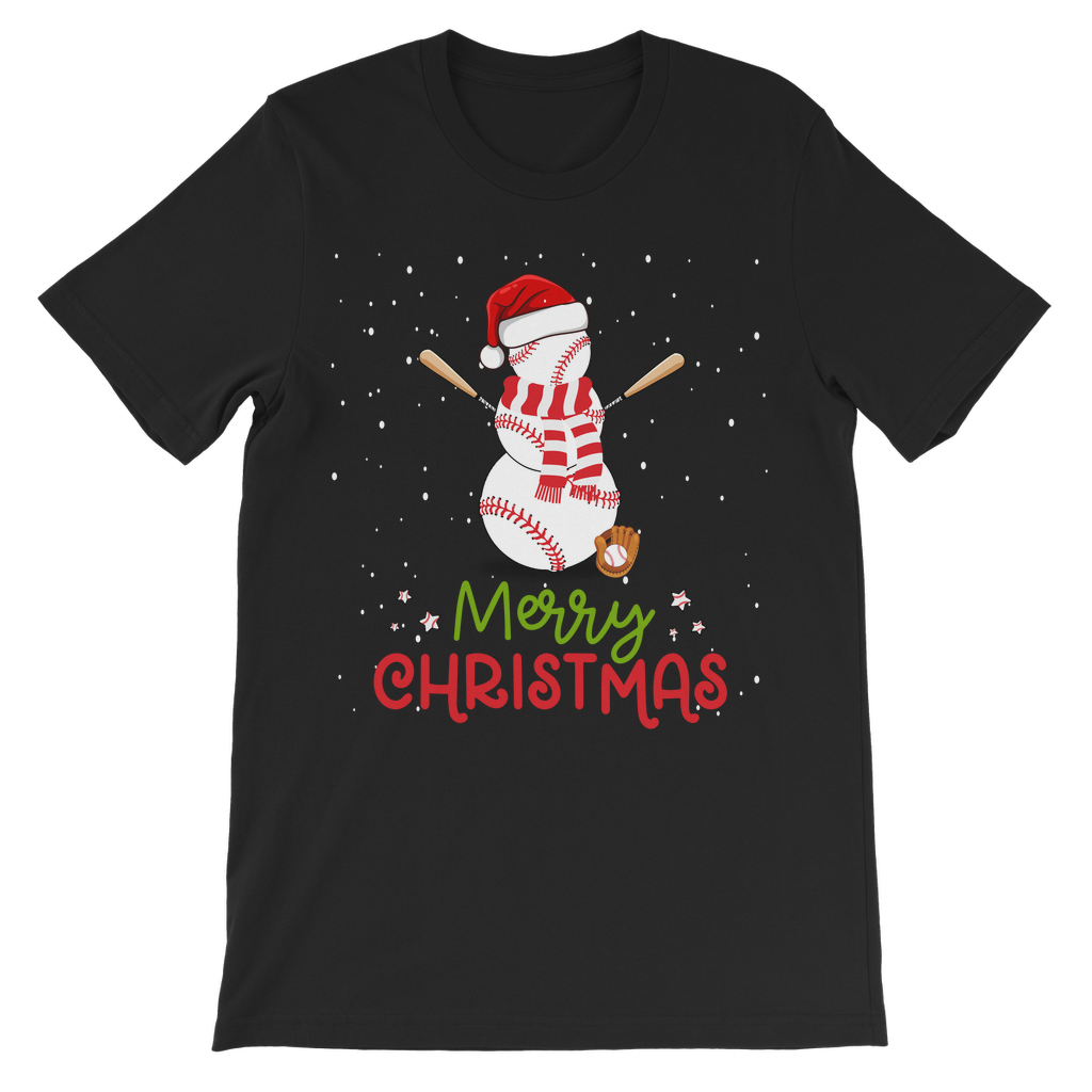 Kids Baseball Snowman Christmas T-shirt