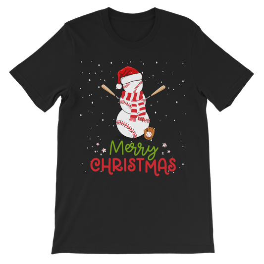 Kids Baseball Snowman Christmas T-shirt